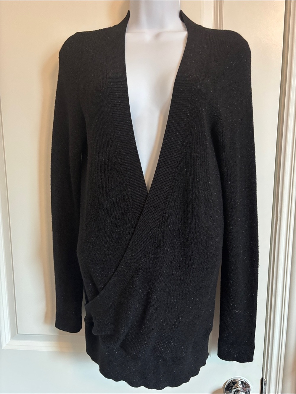 WHBM Black SPARKLE Womens Open Front Knit Sweater M #166Sw